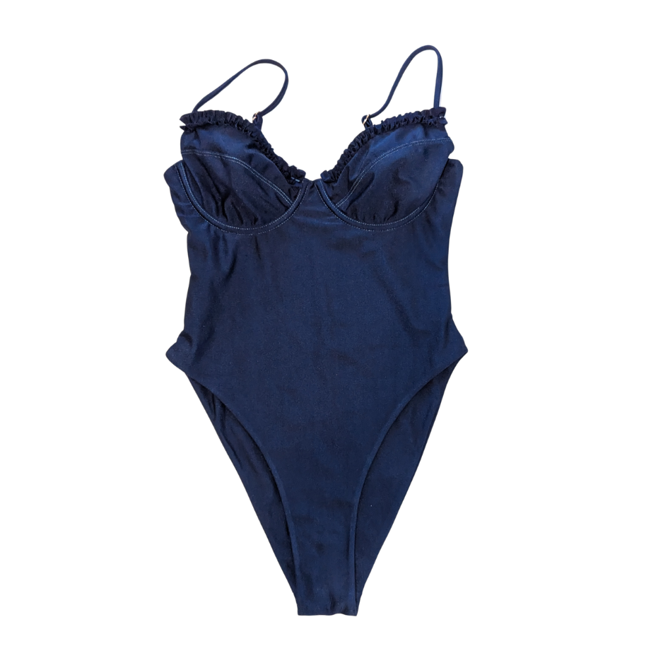 Tide One Piece in Navy Blue — full coverage swimwear for women, front view