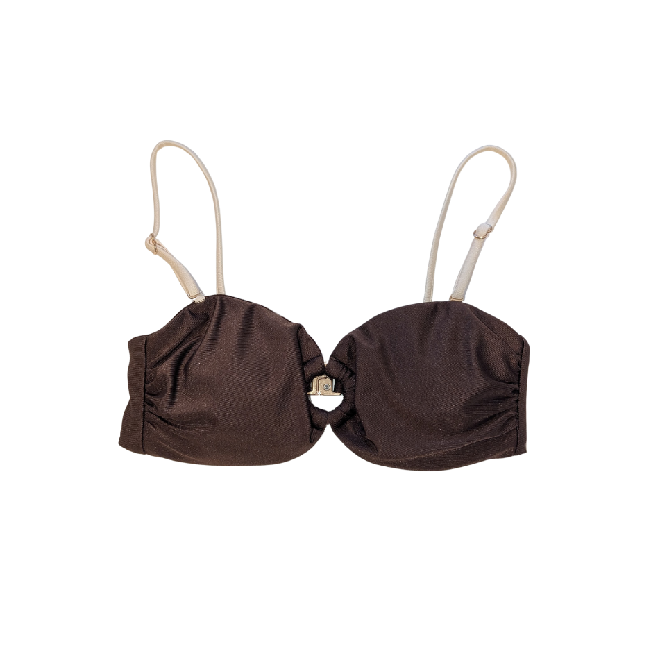 Ember Bikini Top in Brown — full coverage, adjustable swimwear for women, front view