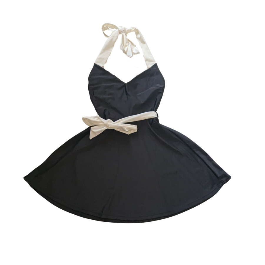 Lunar Halter Swim Dress in black — full coverage swimwear for women, front view